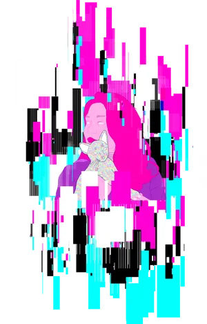 Glitched Portraitwith Cat.png PNG Image