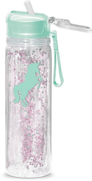 Glitter Unicorn Water Bottle PNG image with transparent background
