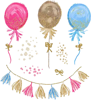 Glittery Balloonsand Party Decorations PNG Image