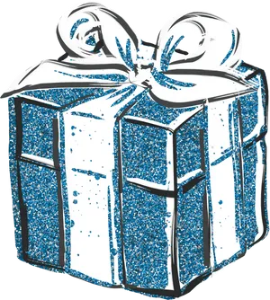 Glittery Blue Giftwith White Ribbon PNG Image