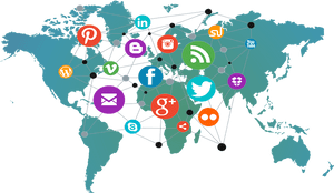 Global Social Media Network Map PNG image with transparent background