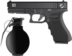 Glock Pistoland Hand Grenade Silhouette PNG Image