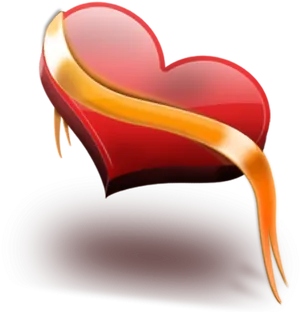 Glossy3 D Heartwith Golden Ribbon PNG Image