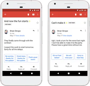 Gmail Smart Reply Feature Comparison PNG Image