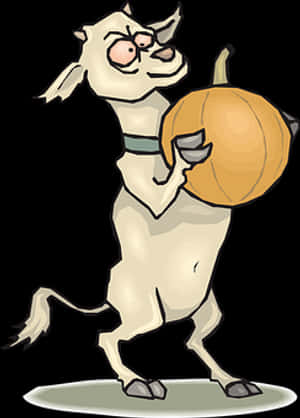 Goat Carrying Pumpkin Cartoon PNG image with transparent background