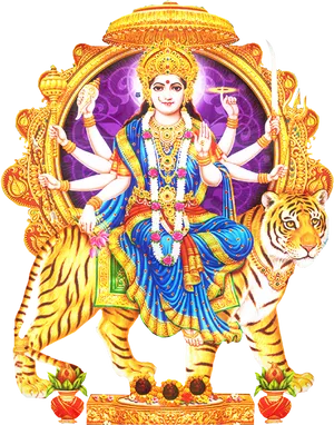 Goddess Durga On Tiger PNG Image