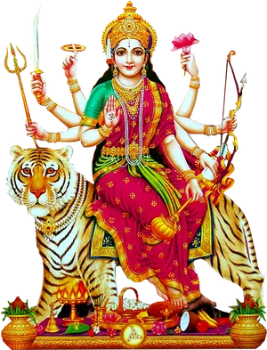 Goddess Durga Seatedon Tiger PNG Image