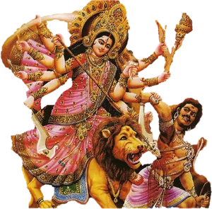 Goddess_ Durga_ Vanquishing_ Buffalo_ Demon_ Mahishasura.png PNG Image