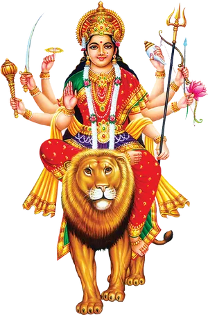 Goddess Durgaon Lion PNG Image