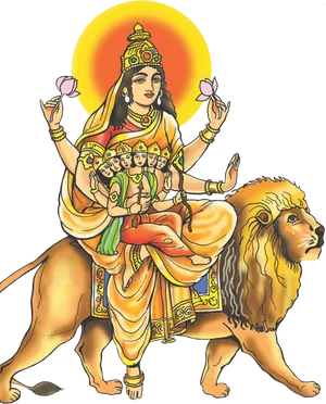 Goddess Durgaon Lion PNG Image