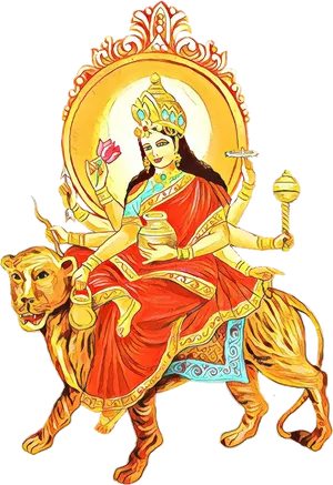 Goddess Durgaon Tiger Illustration PNG Image