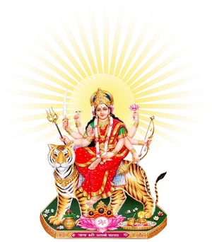 Goddess Durgaon Tigerwith Weapons PNG Image