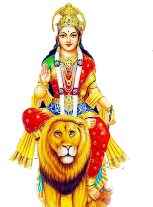 Goddess On Lion Illustration PNG Image