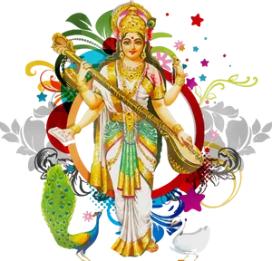 Goddess Saraswati Illustration PNG Image