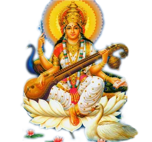 Goddess_ Saraswati_ Illustration PNG Image