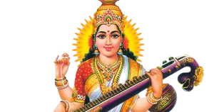 Goddess_ Saraswati_ Illustration PNG Image