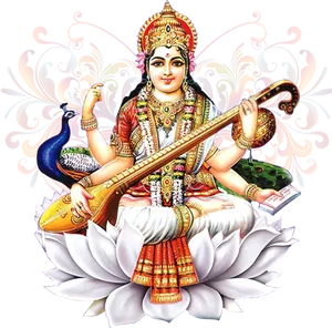 Goddess_ Saraswati_on_ Lotus PNG Image