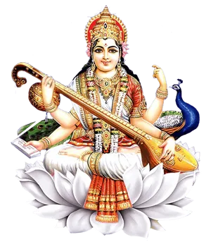 Goddess_ Saraswati_ Seated_on_ Lotus PNG Image