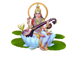 Goddess_ Saraswati_ Seated_on_ Lotus PNG Image