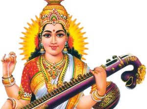 Goddess Saraswati Traditional Art PNG Image