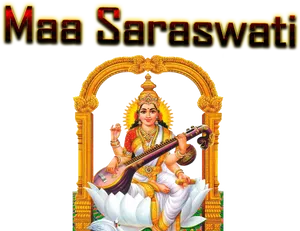 Goddess Saraswati Traditional Depiction PNG Image