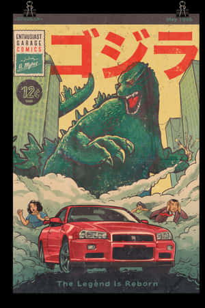 Godzilla Comic Style Artwork PNG image with transparent background