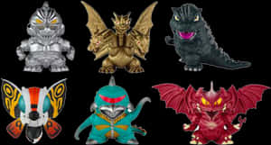 Godzilla_and_ Kaiju_ Figurines_ Collection PNG image with transparent background