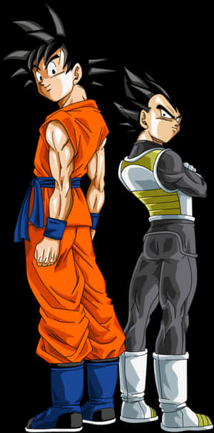 Gokuand Vegeta Standing Backto Back PNG image with transparent background