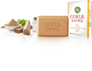 Gokul Santol Sandalwood Soap Product Presentation PNG Image