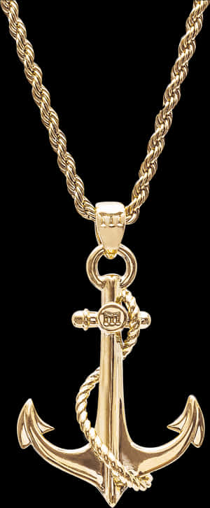 Gold Anchor Pendant Necklace PNG with transparent background