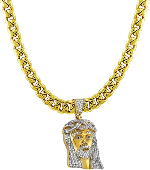 Gold Chain Jesus Pendant PNG Image