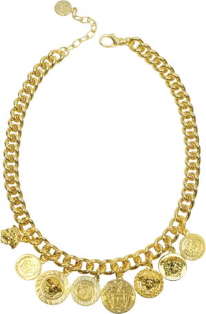 Gold Coin Charm Necklace PNG Image