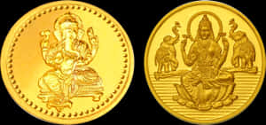 Gold Coinswith Hindu Deities PNG image with transparent background