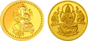 Gold Coinswith Hindu Deities PNG Image