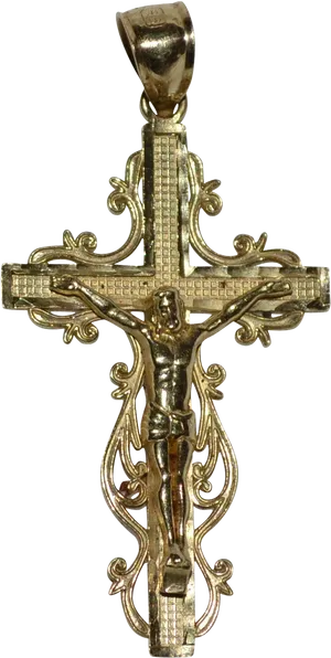 Gold Crucifix Pendantwith Jesus PNG Image