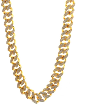 Gold Diamond Cuban Link Chain PNG Image