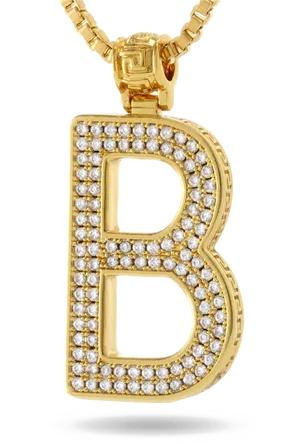 Gold Diamond Letter B Pendant PNG Image