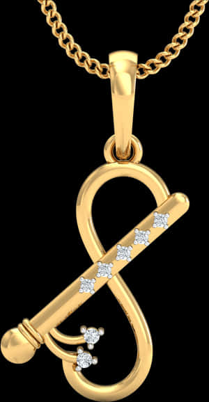 Gold Diamond Music Note Pendant PNG with transparent background