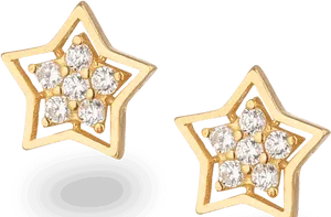 Gold Diamond Star Stud Earrings PNG Image