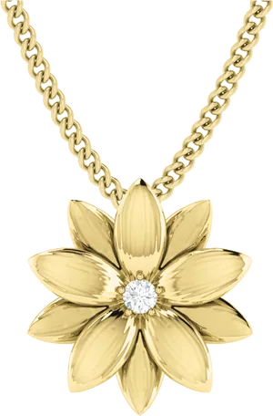 Gold Flower Pendant Necklace PNG Image