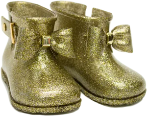 Gold Glitter Bow Boots PNG Image