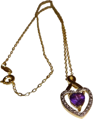 Gold Heart Pendantwith Purple Stone PNG Image