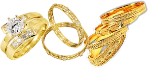 Gold Jewelry Collection Diamond Ring Bangles PNG Image