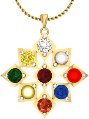 Gold Pendantwith Colorful Gemstones PNG Image