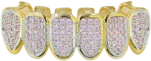 Gold Pink Diamond Grillz PNG Image