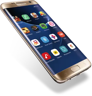 Gold Samsung Smartphone Display Apps PNG Image