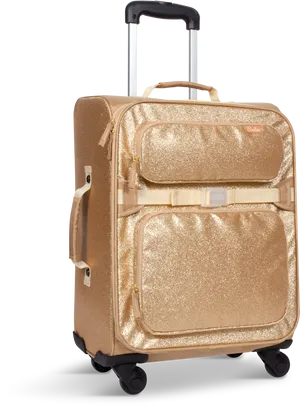 Gold Sparkle Wheeled Luggage PNG Image