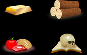 Gold Wood Food Book Skull Icons PNG image with transparent background