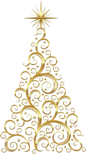 Golden Abstract Christmas Tree PNG Image