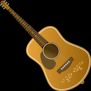 Golden Acoustic Guitar Illustration PNG with transparent background